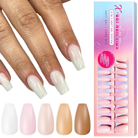 300 Pieces GelX Long Coffin Press On Nails - Picture 1 of 7